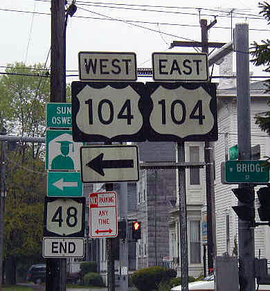 New York - State Highway 48 and U.S. Highway 104 sign.
