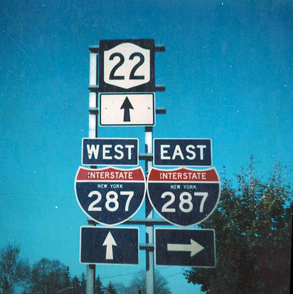 New York - Interstate 287 and State Highway 22 sign.