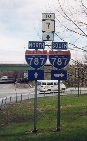 New York - Interstate 787 and State Highway 7 sign.