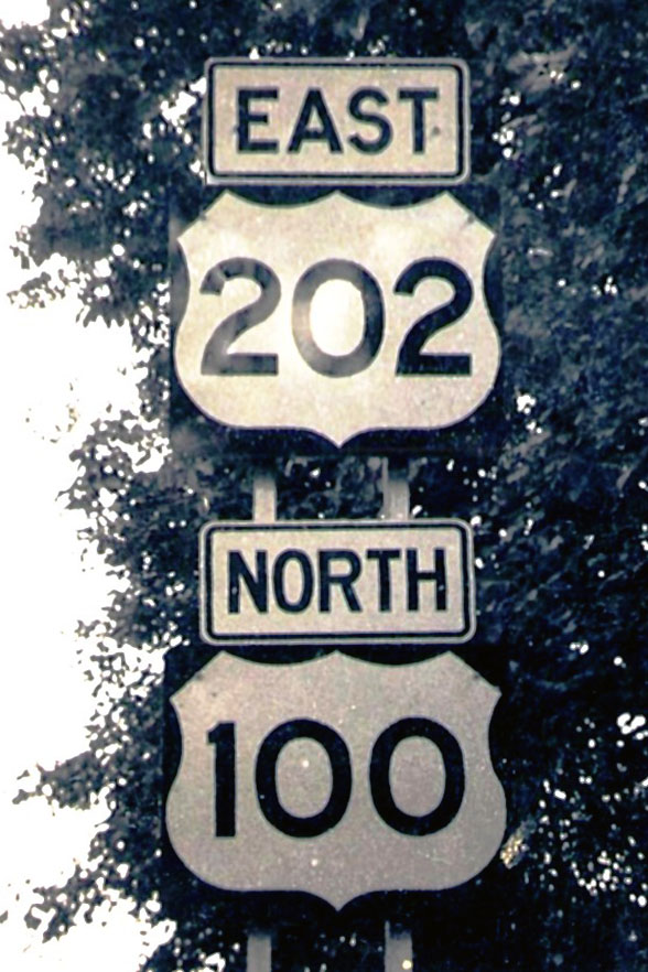 New York - U.S. Highway 100 and U.S. Highway 202 sign.