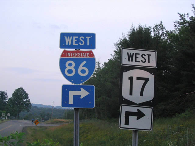 New York - Interstate 86 and State Highway 17 sign.