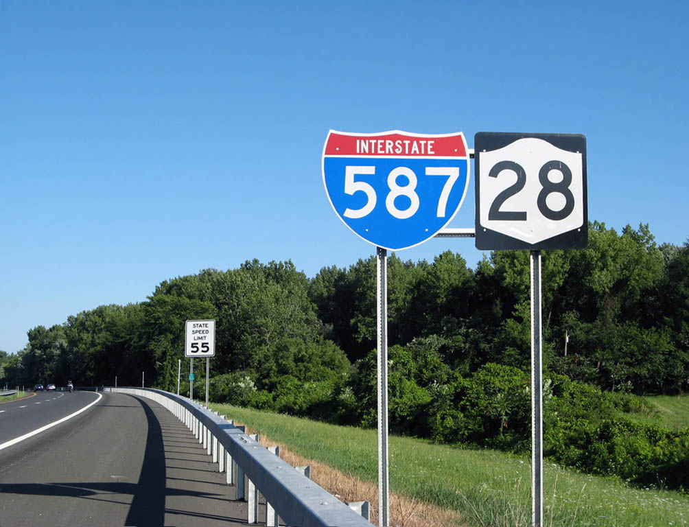 New York - Interstate 587 and State Highway 28 sign.