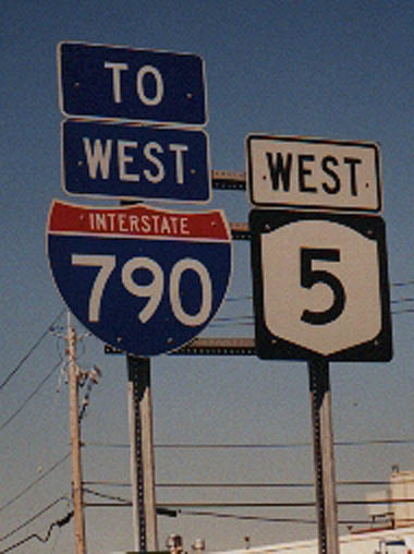 New York - Interstate 790 and State Highway 5 sign.
