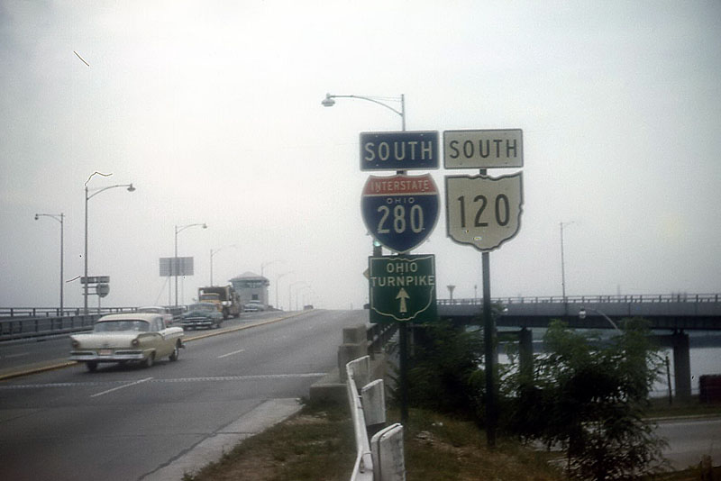 Ohio - Ohio Turnpike, State Highway 120, and Interstate 280 sign.