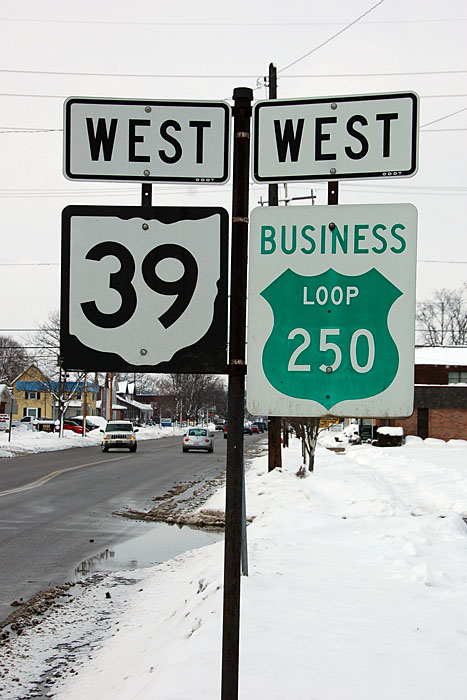 Ohio - business U. S. highway 250 and State Highway 39 sign.