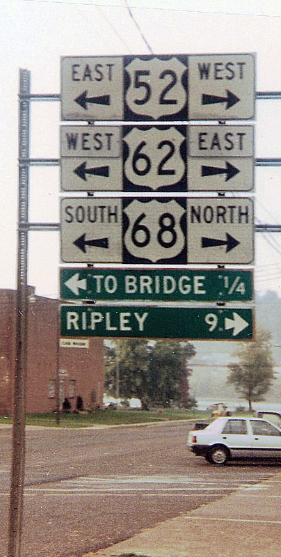 Ohio - U.S. Highway 52, U.S. Highway 68, and U.S. Highway 62 sign.