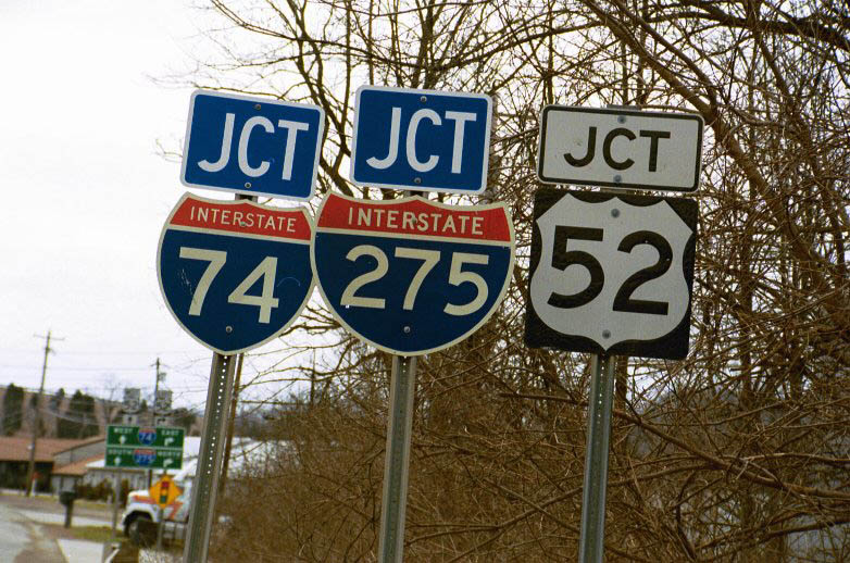 Ohio - Interstate 74, Interstate 275, and U.S. Highway 52 sign.