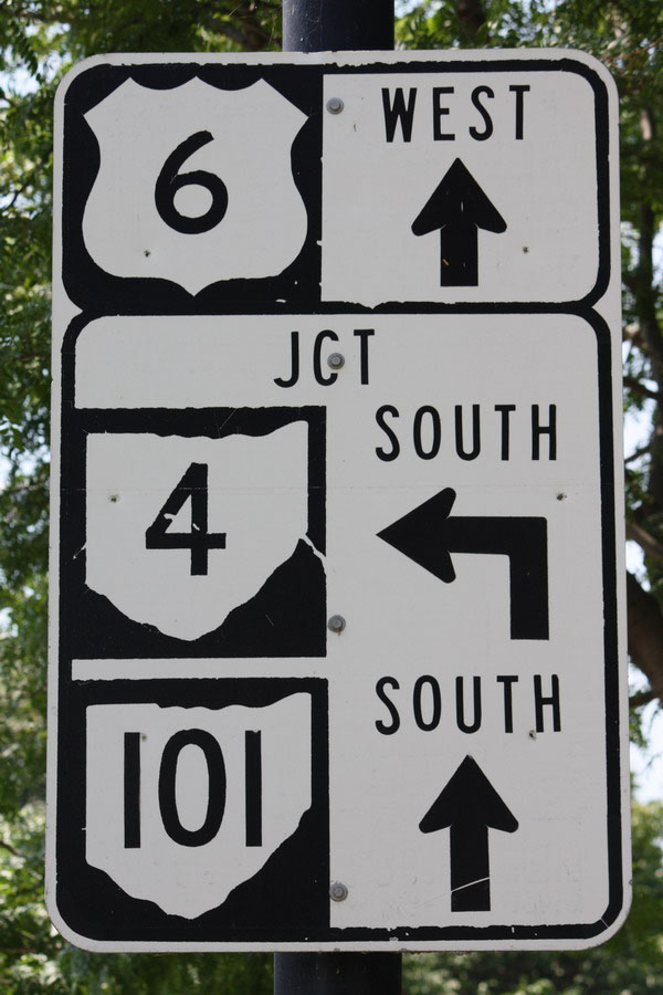 Ohio - State Highway 101, State Highway 4, and U.S. Highway 6 sign.