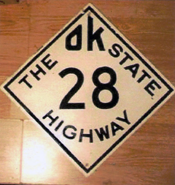 Oklahoma State Highway 28 sign.