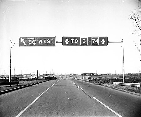 Oklahoma - U.S. Highway 66, State Highway 3, and State Highway 74 sign.
