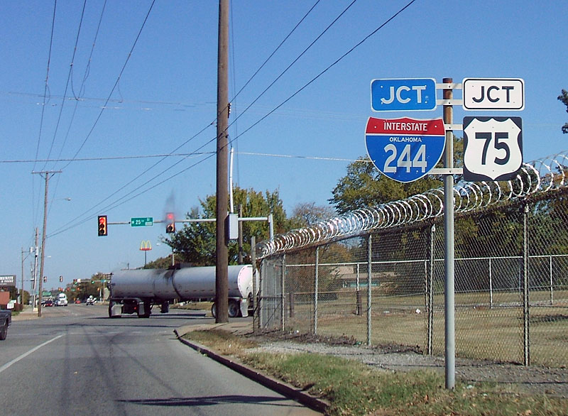 Oklahoma - U.S. Highway 75 and Interstate 244 sign.