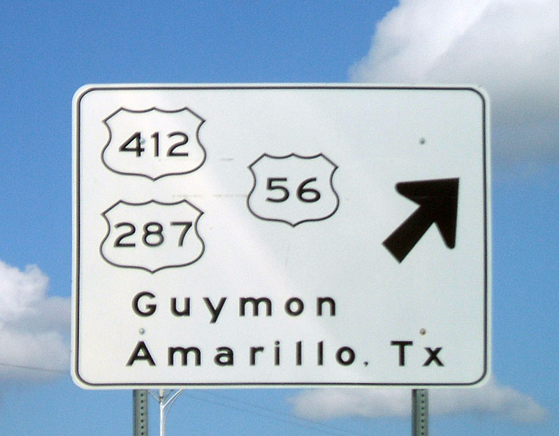 Oklahoma - U.S. Highway 56, U.S. Highway 287, U.S. Highway 412, U.S. Highway 385, State Highway 3, and U.S. Highway 64 sign.