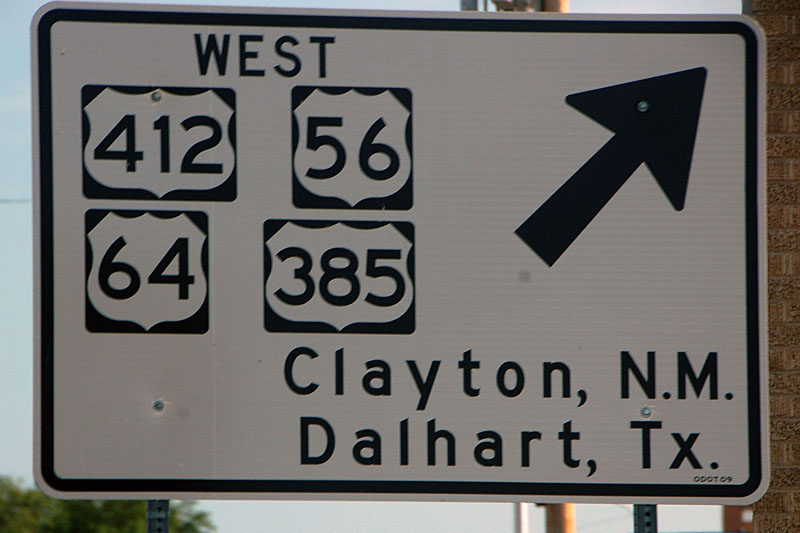Oklahoma - U.S. Highway 56, U.S. Highway 287, U.S. Highway 412, U.S. Highway 385, State Highway 3, and U.S. Highway 64 sign.