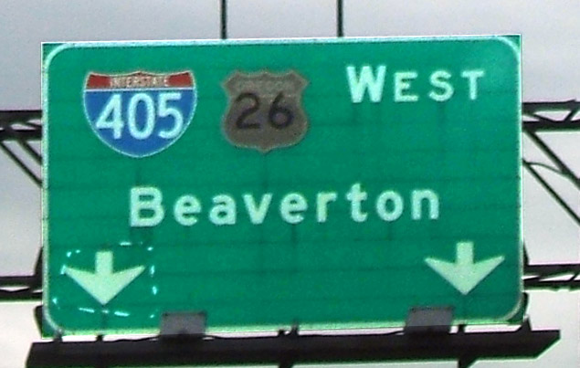 Oregon - U.S. Highway 26 and Interstate 405 sign.