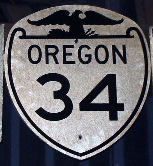 Oregon State Highway 34 sign.