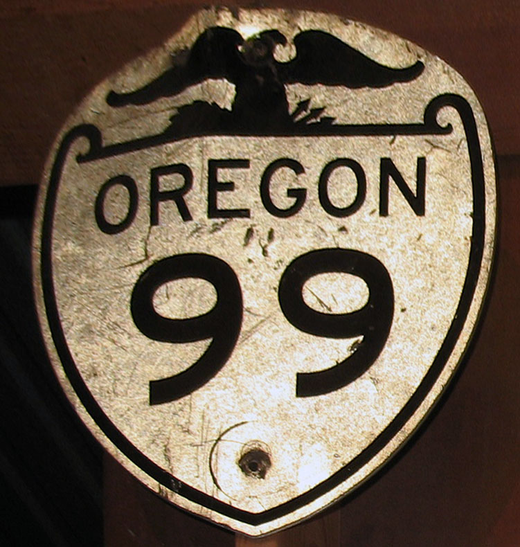Oregon State Highway 99 sign.
