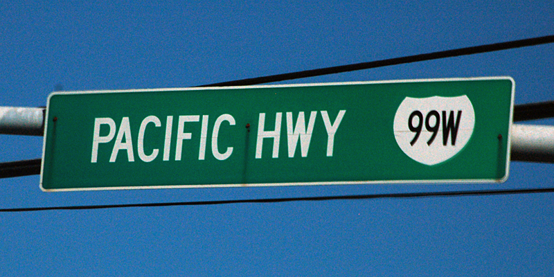 Oregon interstate highway 99W sign.