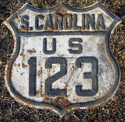 South Carolina U.S. Highway 123 sign.