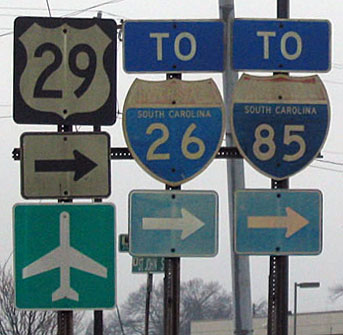 South Carolina - U.S. Highway 29, Interstate 26, and Interstate 85 sign.