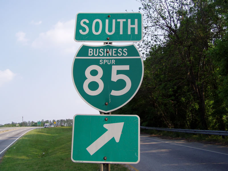 South Carolina business spur 85 sign.