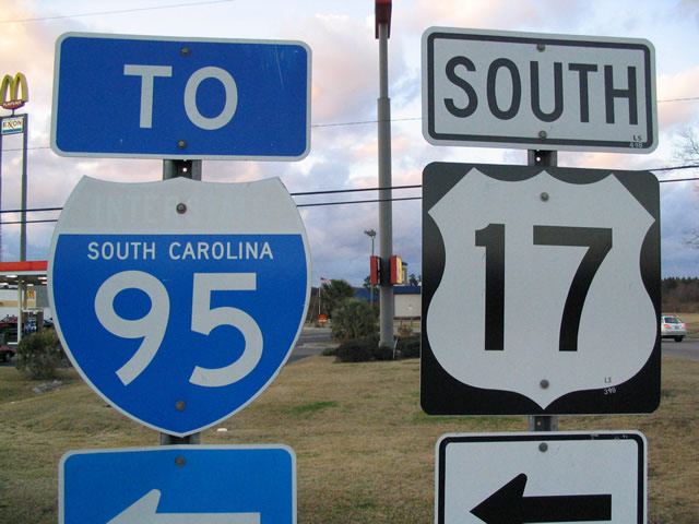 South Carolina - Interstate 95 and U.S. Highway 17 sign.