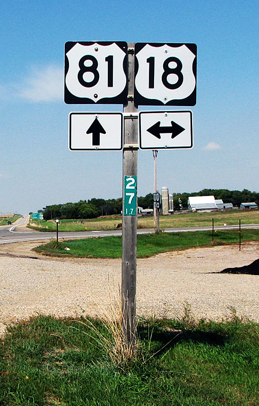 South Dakota - U.S. Highway 18 and U.S. Highway 81 sign.