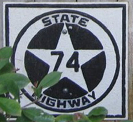 Texas State Highway 74 sign.