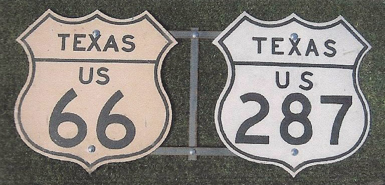 Texas - U.S. Highway 287 and U.S. Highway 66 sign.