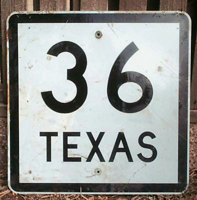 Texas State Highway 36 sign.