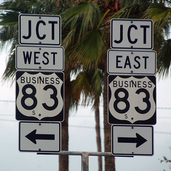 Texas business U. S. highway 83 sign.