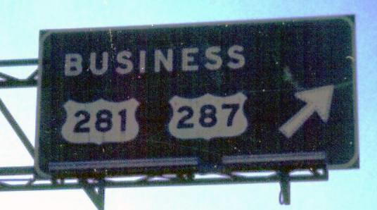 Texas - U.S. Highway 287 and U.S. Highway 281 sign.