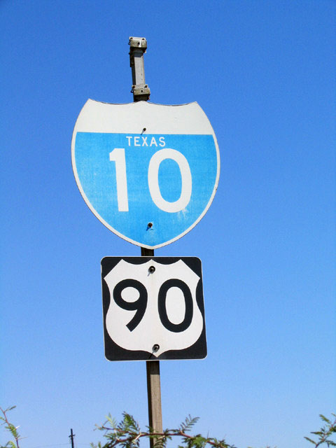 Texas - U.S. Highway 90 and Interstate 10 sign.