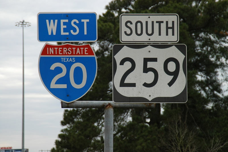 Texas - U.S. Highway 259 and Interstate 20 sign.