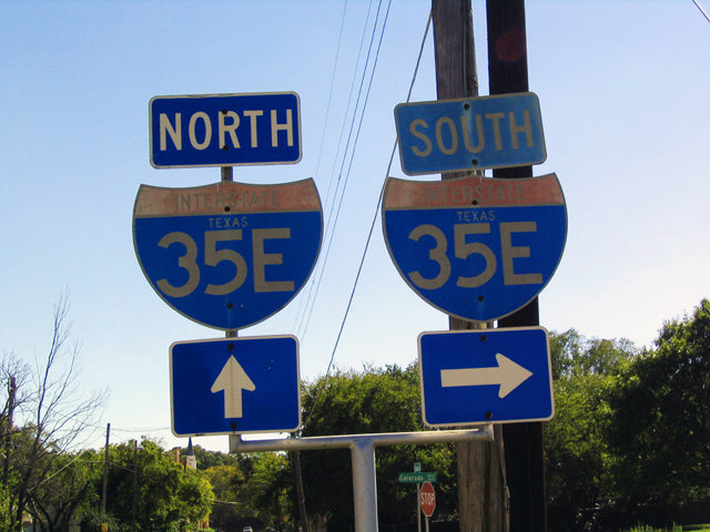 Texas interstate highway 35E sign.