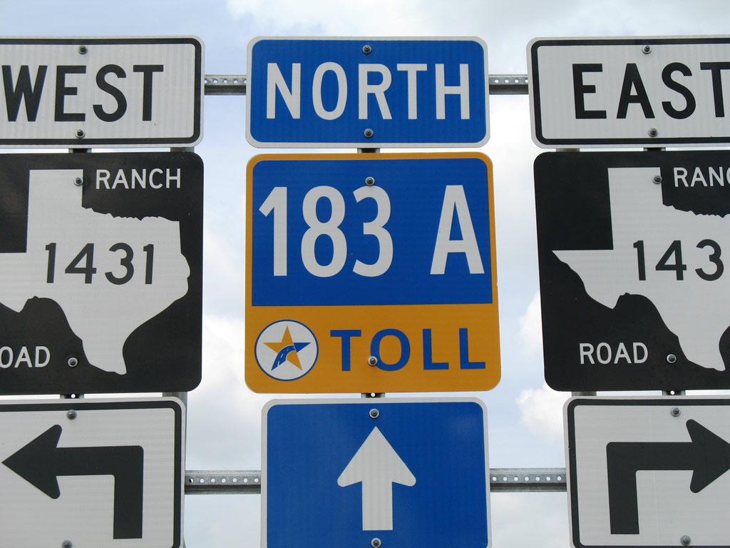 Texas - toll road 183A and ranch to market road 1431 sign.