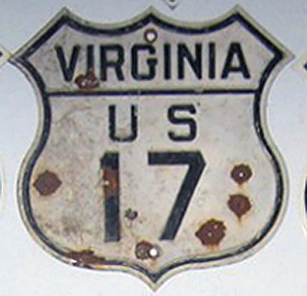 Virginia U.S. Highway 17 sign.