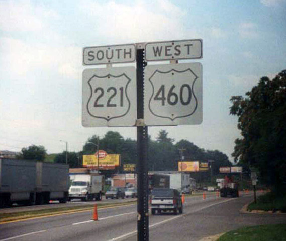 Virginia - U.S. Highway 460 and U.S. Highway 221 sign.