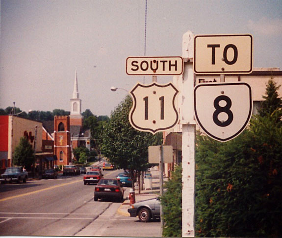 Virginia - State Highway 8 and U.S. Highway 11 sign.