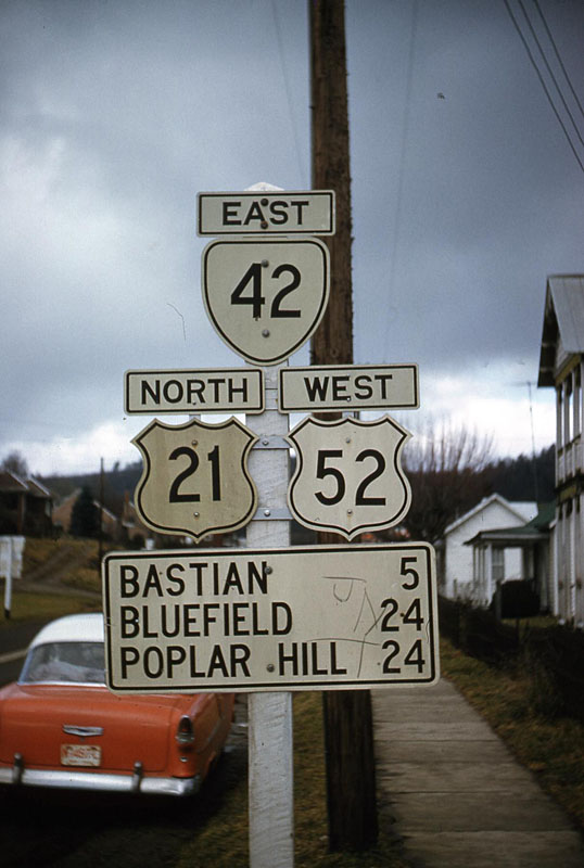 Virginia - State Highway 42, U.S. Highway 52, and U.S. Highway 21 sign.