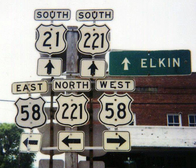 Virginia - U.S. Highway 58, U.S. Highway 221, and U.S. Highway 21 sign.