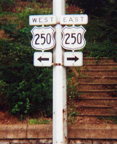 Virginia U.S. Highway 250 sign.