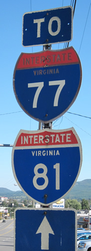 Virginia and  - Interstate 81 and Interstate 77 sign.