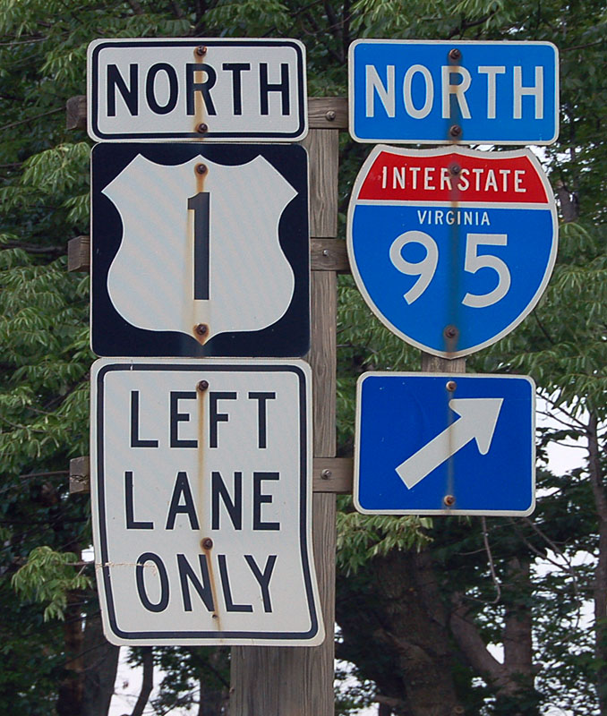 Virginia - U.S. Highway 1 and Interstate 95 sign.