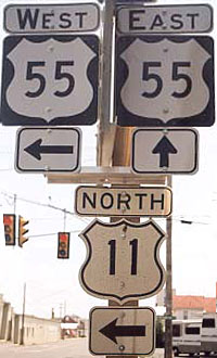Virginia - U.S. Highway 11 and U.S. Highway 55 sign.