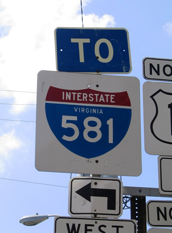 Virginia - Interstate 581, State Highway 118, State Highway 101, and U.S. Highway 11 sign.