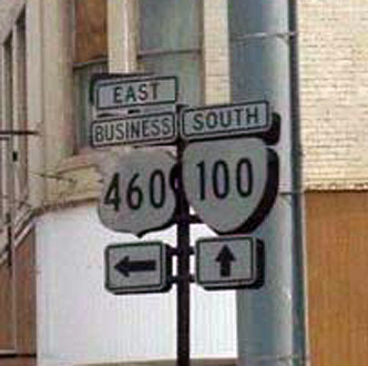 Virginia - State Highway 100 and U.S. Highway 460 sign.