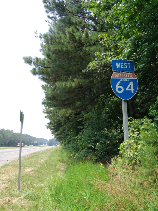 Virginia Interstate 64 sign.