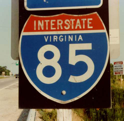 Virginia Interstate 85 sign.
