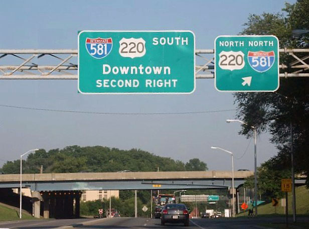 Virginia - U.S. Highway 220 and Interstate 581 sign.