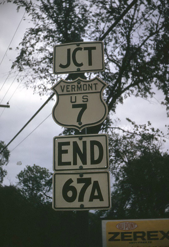 Vermont - state highway 67A and U.S. Highway 7 sign.